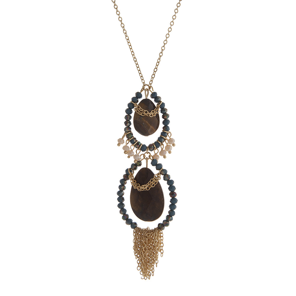 Gold tone Tiger Eye Fringe Necklace