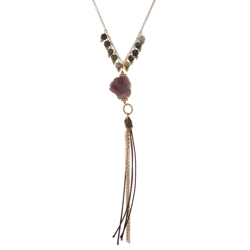 Gold tone Green and Purple Necklace