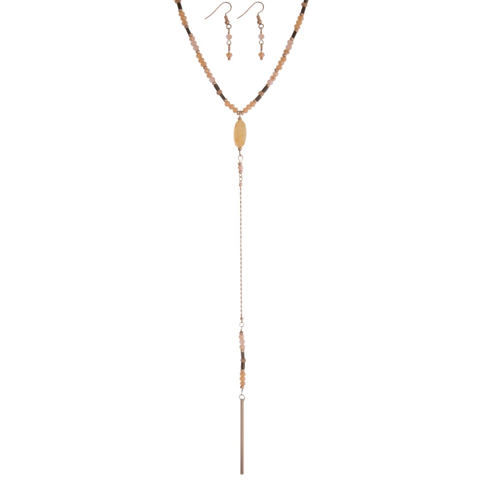 Y Necklace with Peach Beads Set