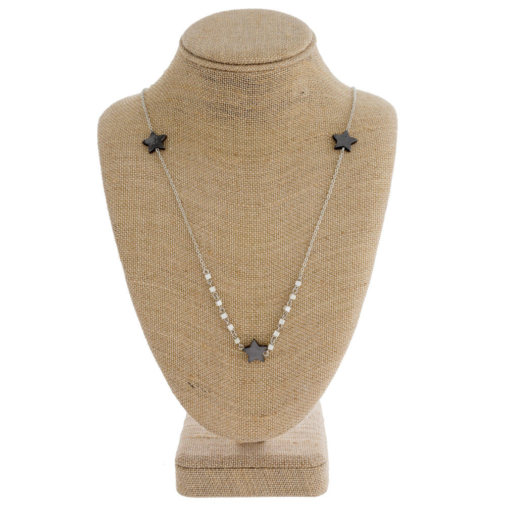 Long Chain Necklace with Square Beads and Stars