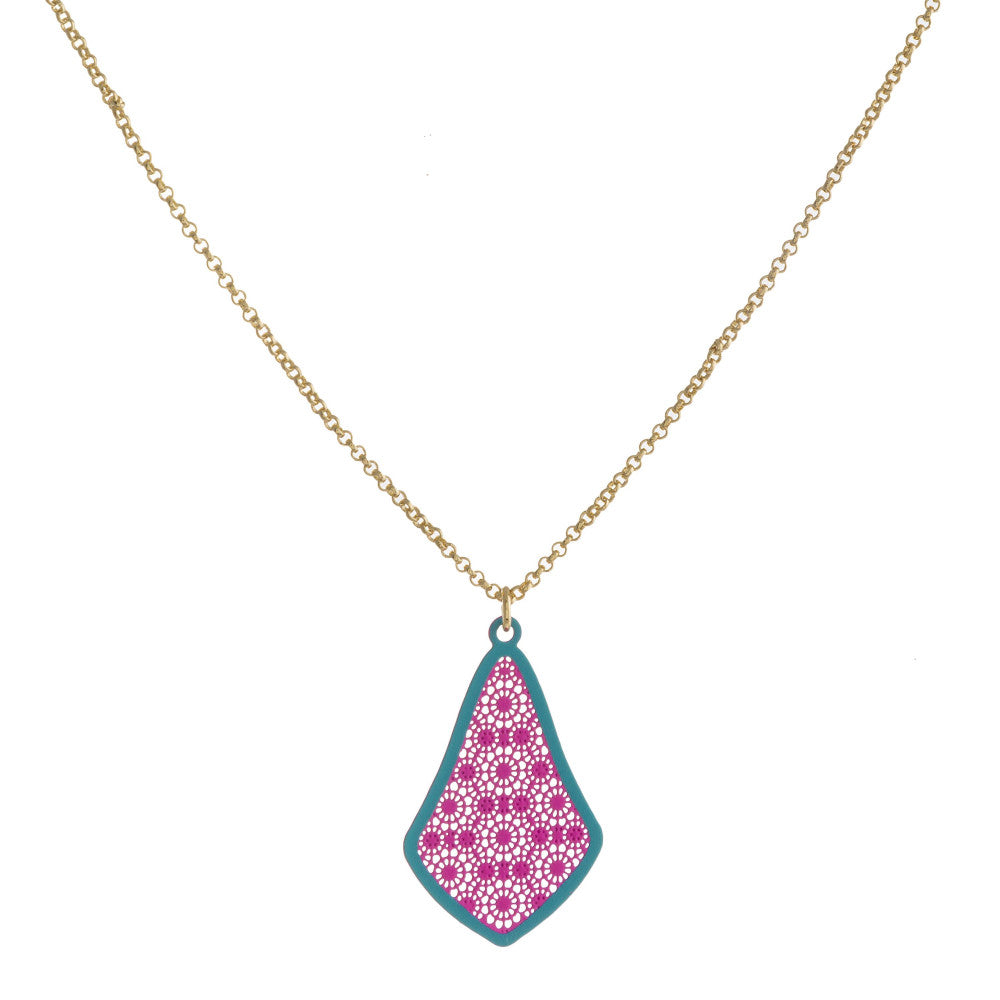 Rolo Chain Necklace with Two Tone Pink Filigree Pendant
