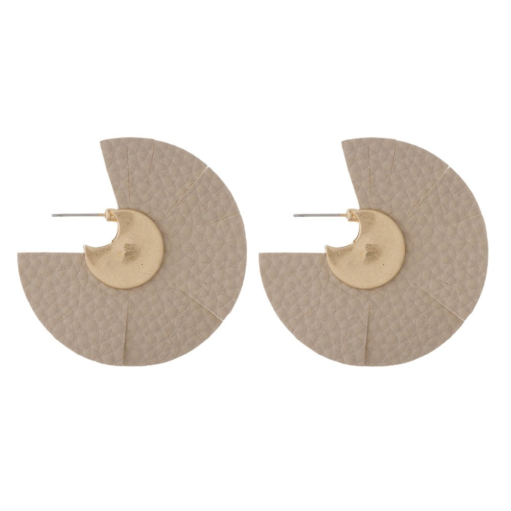 Gold tone Faux Leather Fan Earrings