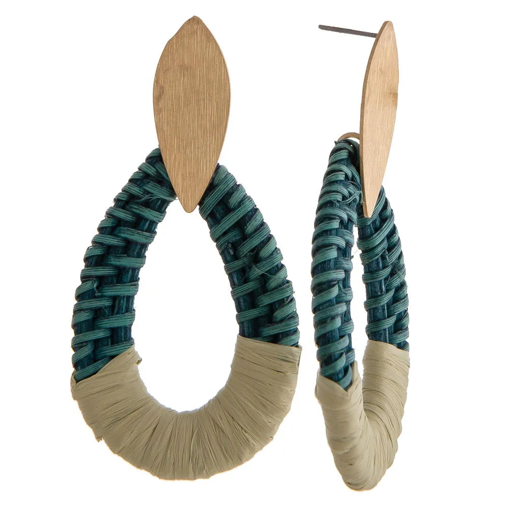 Rattan woven teardrop earrings