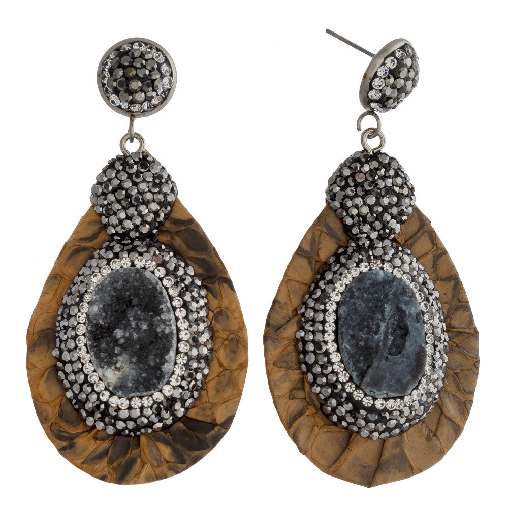 Long Drop Earrings with Druzy Natural Stone