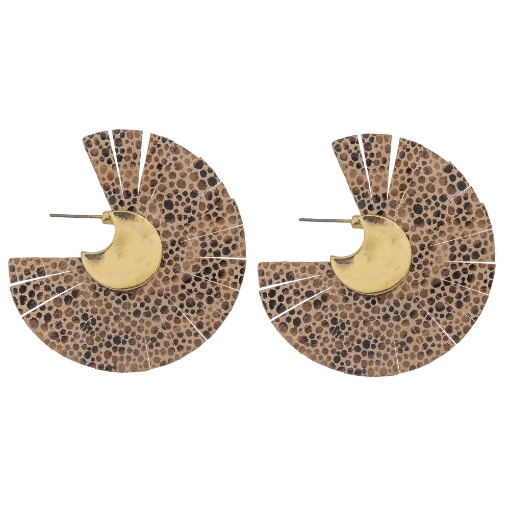 Faux leather feather hoop earrings