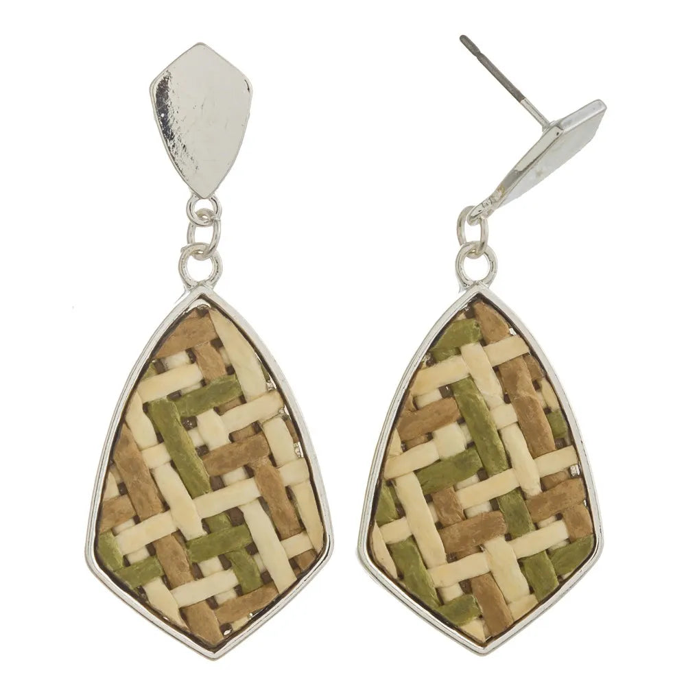 Raffia rattan woven drop earrings