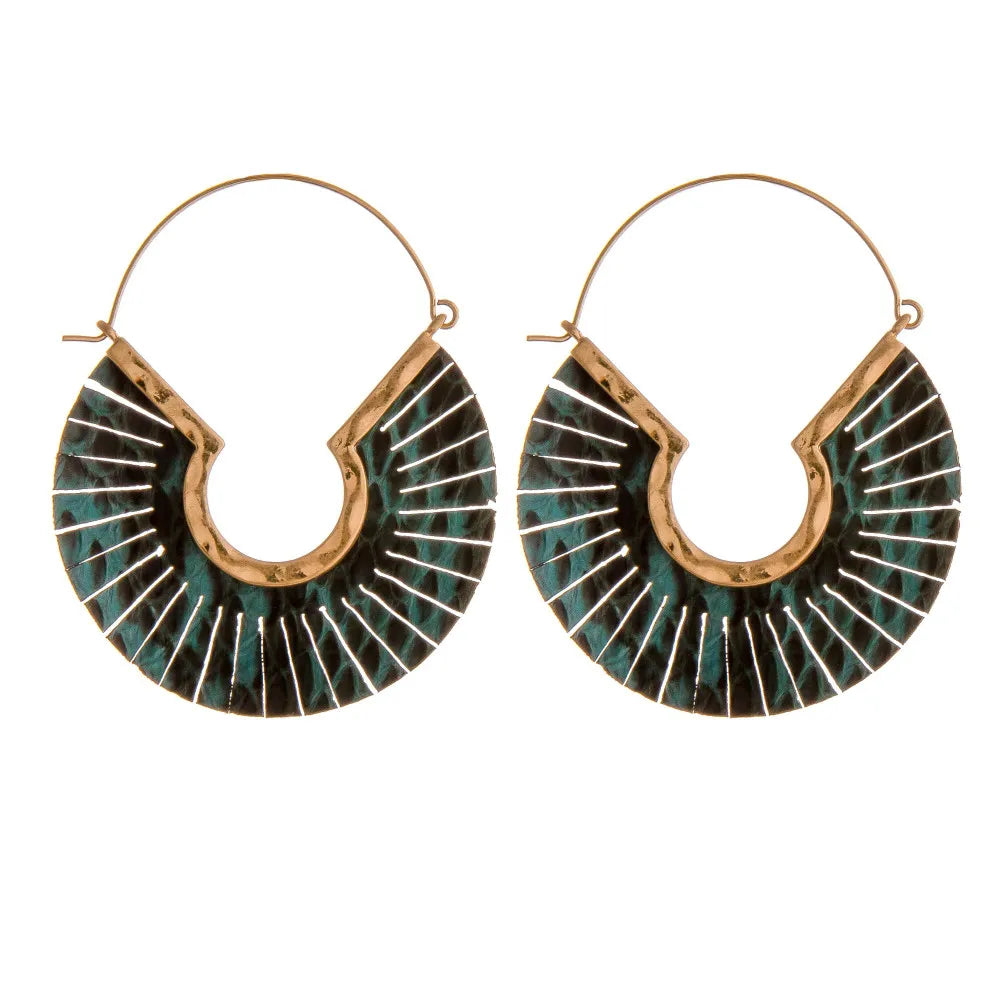 Genuine leather snakeskin feather hoop earrings