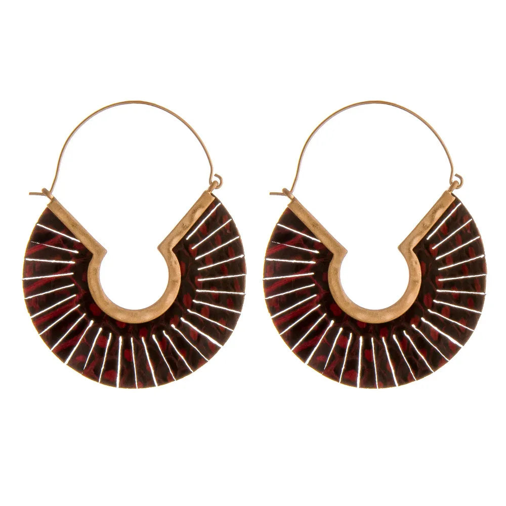 Genuine leather snakeskin feather hoop earrings