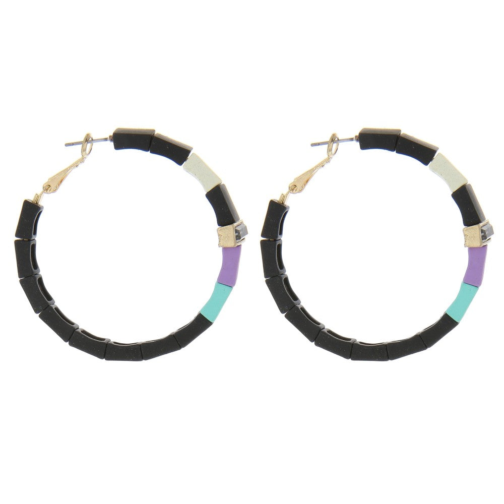 Coated color block hoop earrings