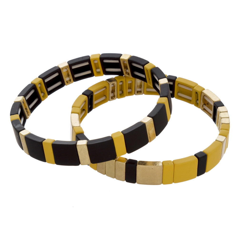 Metal and acetate double bracelet mix