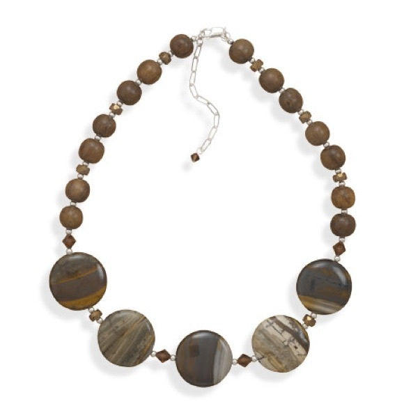 Wood, Crystal and Genuine Jasper Necklace