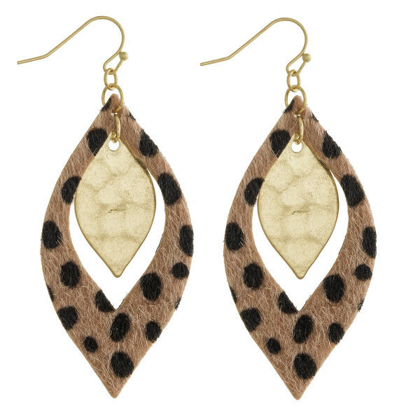 Tear drop gold petal leopard earrings