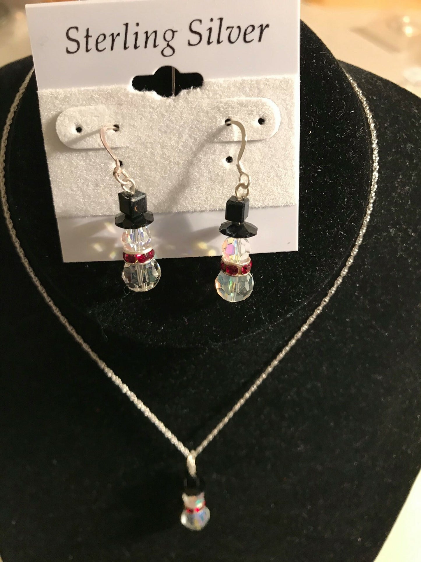 Sterling Silver Swarovski Crystal Snowman Set
