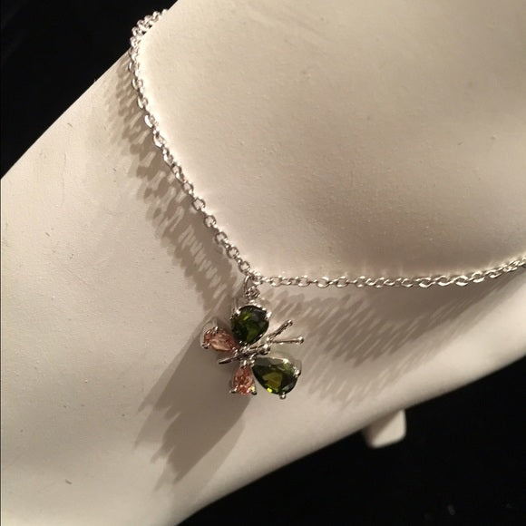 Sterling Silver Cubic Zirconia Dangle Butterfly Anklet