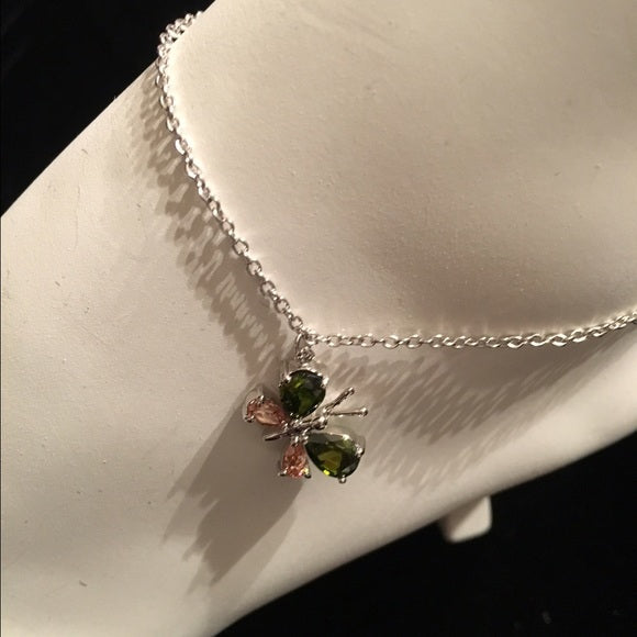 Sterling Silver Cubic Zirconia Butterfly Anklet
