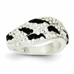 Sterling Silver Black and White Stellux Crystal Ring