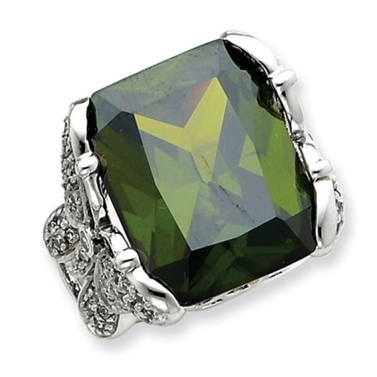 Sterling Silver Ring with Green and Clear CZs Sz 8