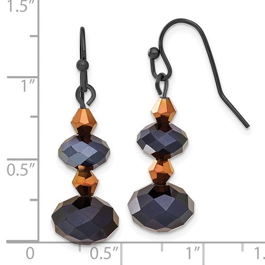 1928 Black and Brown Glass Bead Dangle Earrings