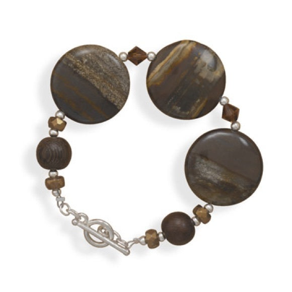 Wood, Crystal and Genuine Jasper Bracelet