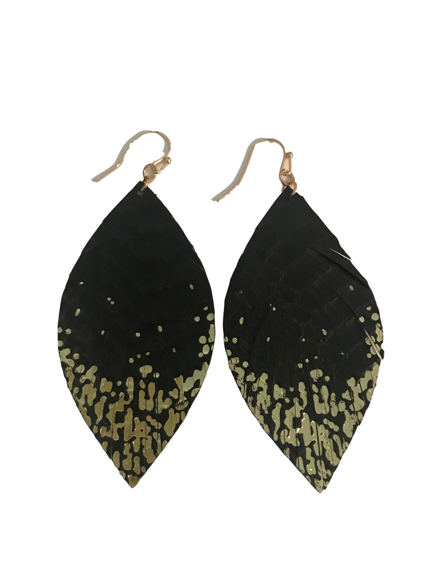 It's Sense Black Leather Earrings with Gold Trim