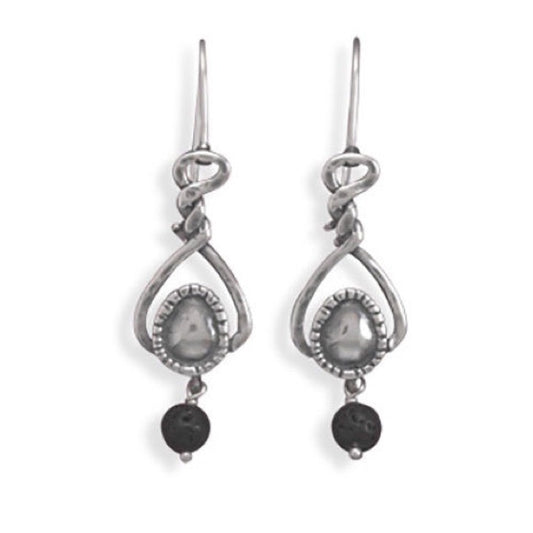 Oxidized Sterling Silver Earrings with Lava Bead