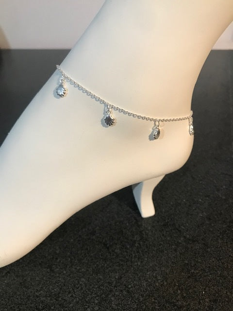 Sterling Silver Seashell Dangles Anklet