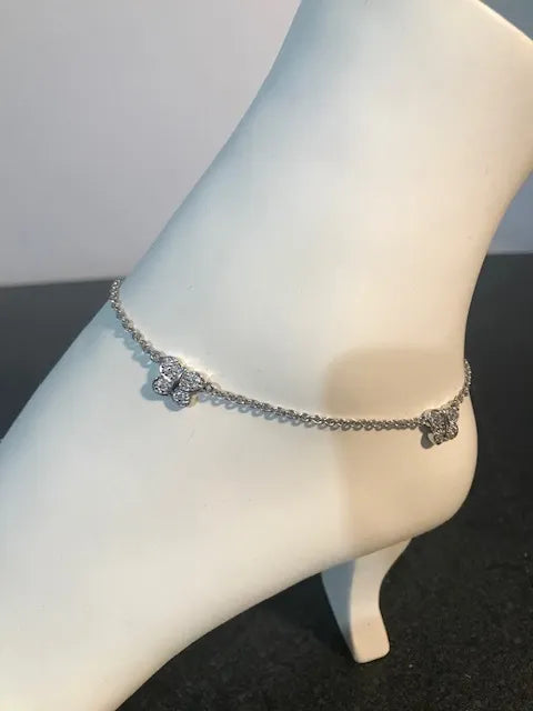 Sterling Silver Cubic Zirconia Butterfly Anklet