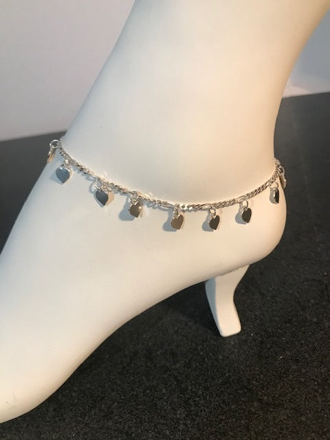 Sterling Silver Heart Dangles Anklet