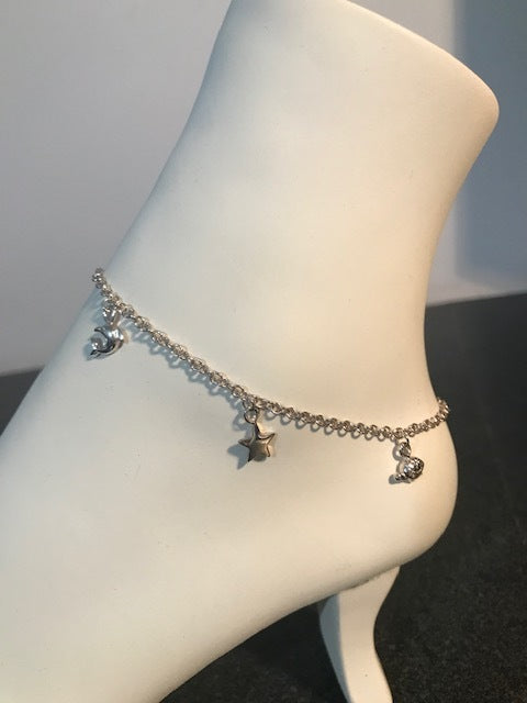 Sterling Silver Anklet with Dangles