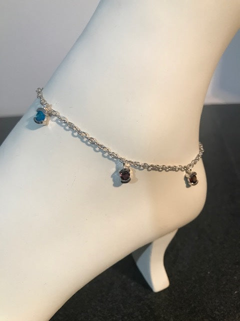 Sterling Silver Anklet with Fancy Multi-Colored Cubic Zirconias