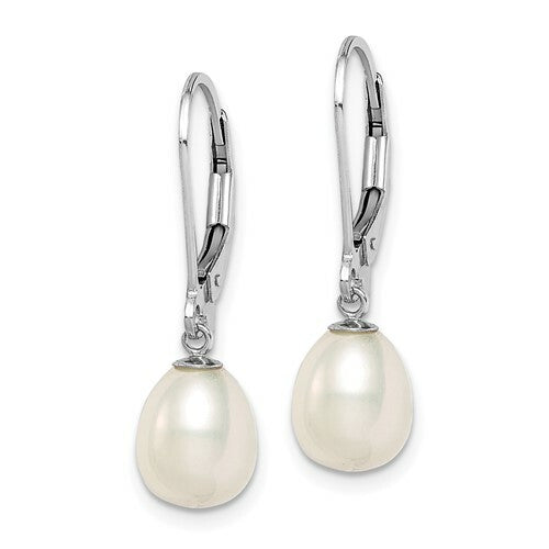 Sterling Silver White Freshwater Cultured Pearl Leverback Earrings