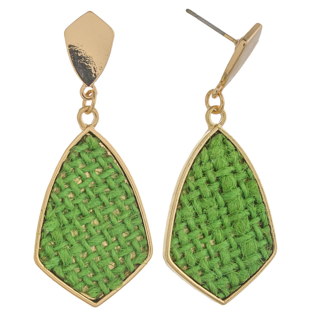 Raffia rattan gold tone woven drop earrings