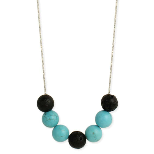 Turquoise and Black Lava Beads Diffuser Necklace