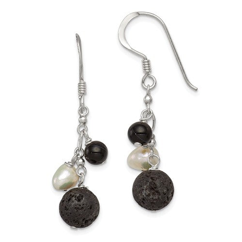 FWC Pearl and Black Agate Diffuser Earrings