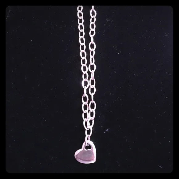 Sterling Silver Link Necklace With Heart Tag
