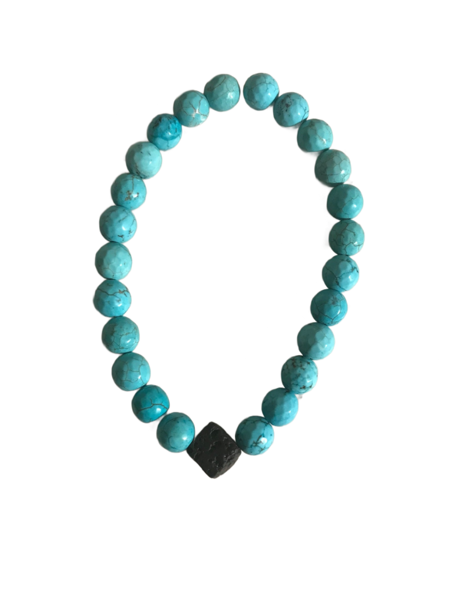 ?Turquoise Beads With Cube Lava Bead Stretch Bracelet