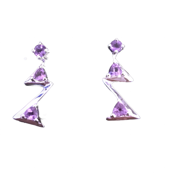 Genuine Amethyst Sterling Silver Zigzag Earrings