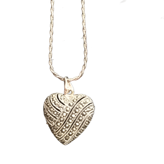 Sterling Silver Marcasite Heart Pendant Necklace