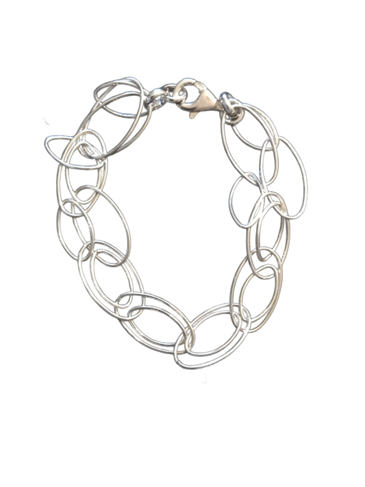 Sterling Silver Handmade Marquise Double Link Bracelet