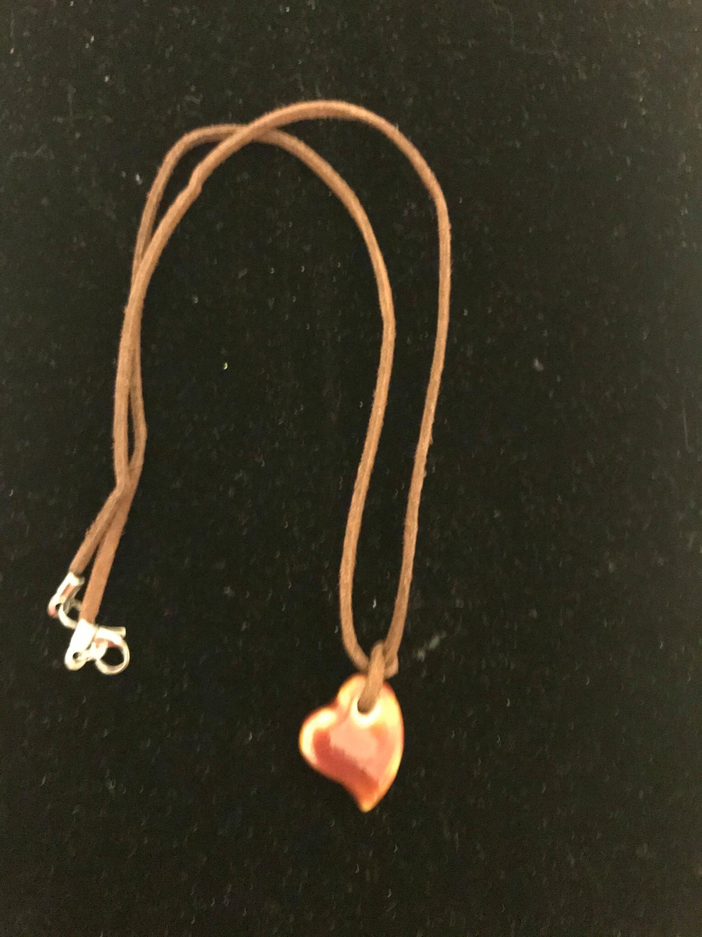 Dark Brown Suede Heart Necklace