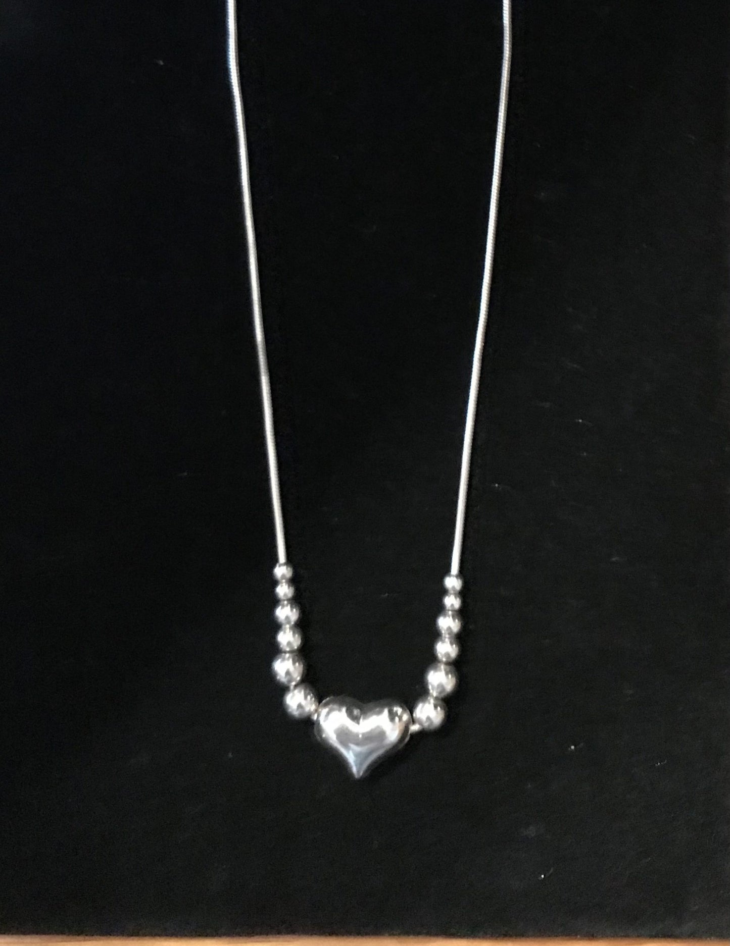 Sterling Silver Heart with Graduating Beads Necklace