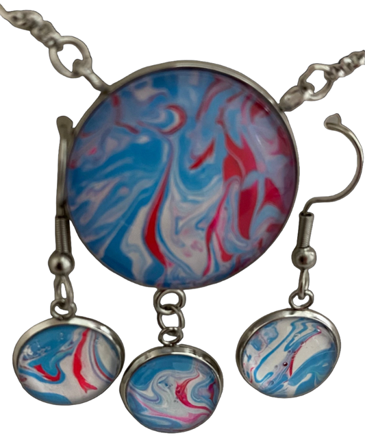 Blue, White and Red Art Jewelry Set