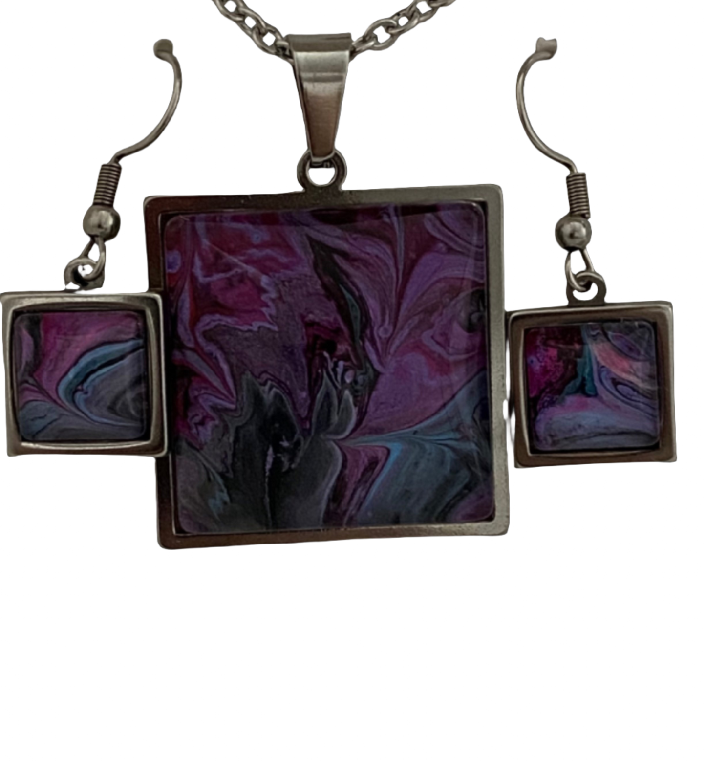 Purple, Black and Blue Square Art Jewelry Set
