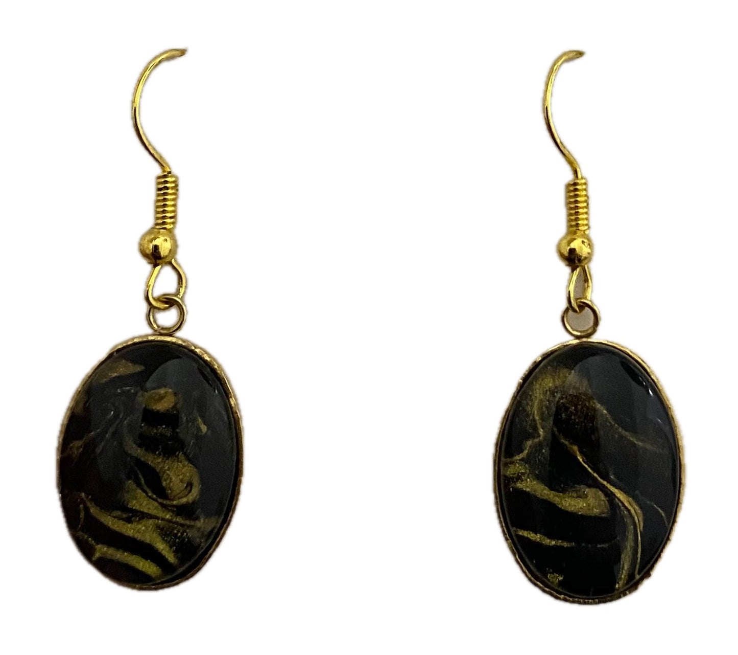 Black and Gold Set in Gold Art Jewelry Earrings