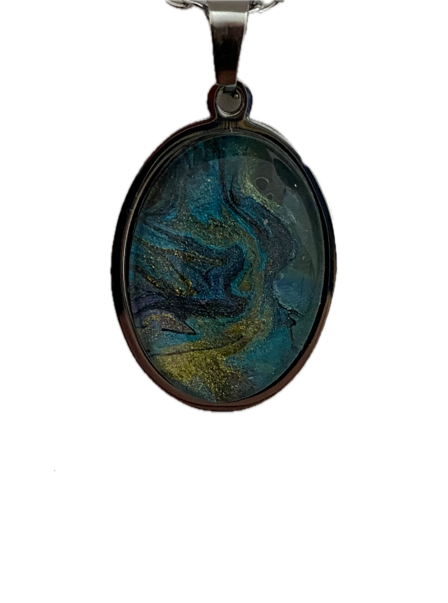 Blues and Gold Fluid Art Handmade Necklace