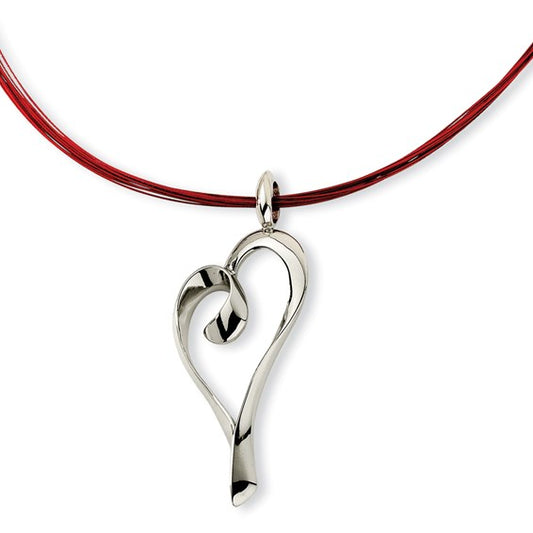 Chisel Stainless Steel Heart Pendant on Red Wire Necklace