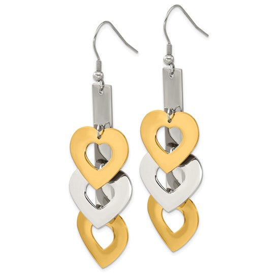 Stainless Steel Yellow IP-plated Hearts Dangle Earrings