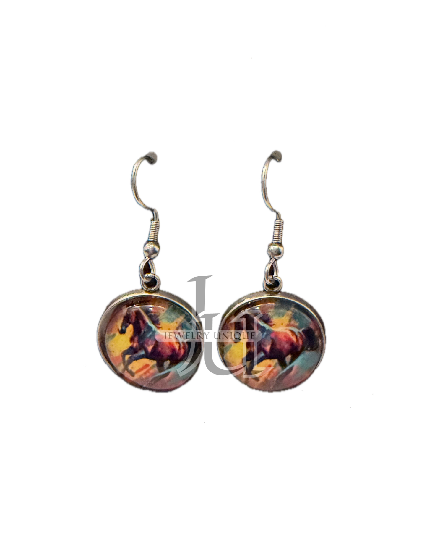 Colorful Art Horse Dangle Earrings