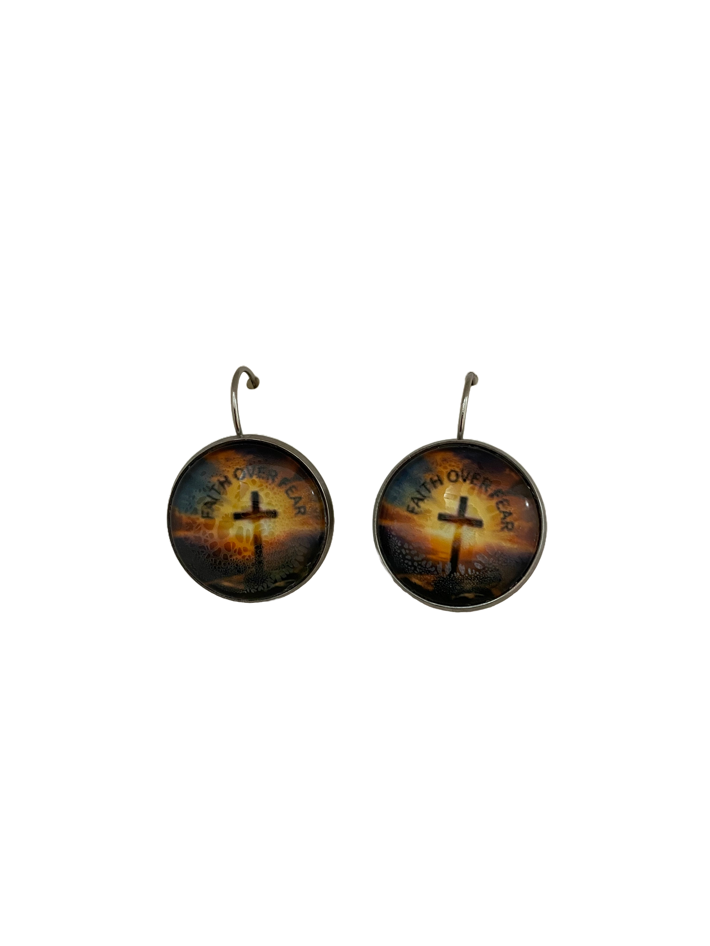 Faith Over Fear Cross Stainless Steel Leverback Earrings