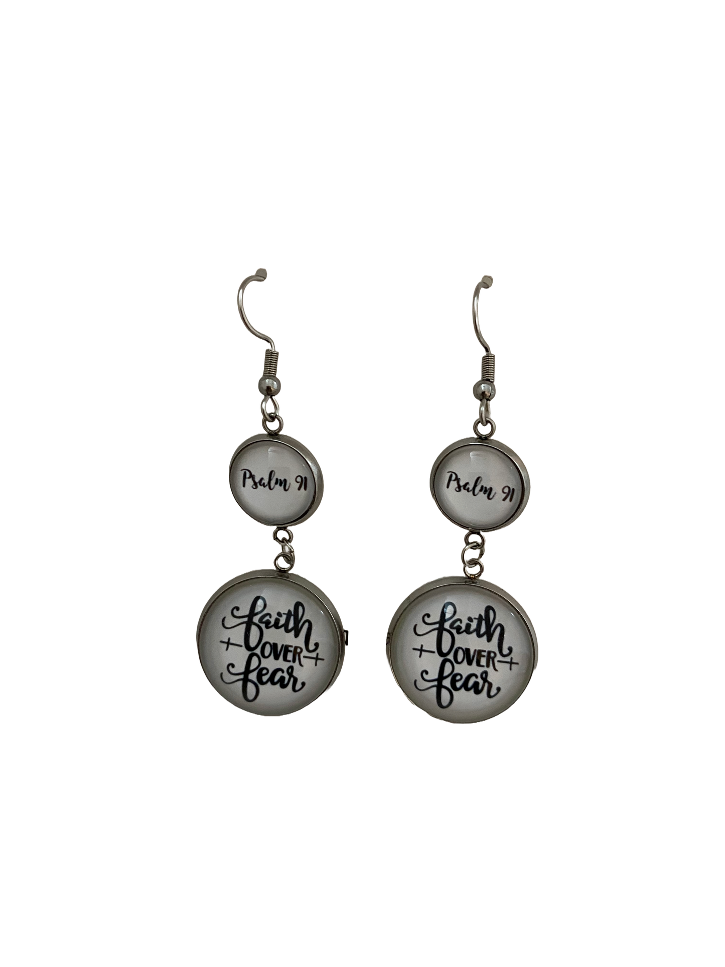 Faith Over Fear and Psalm 91 Stainless Steel Dangle Earrings